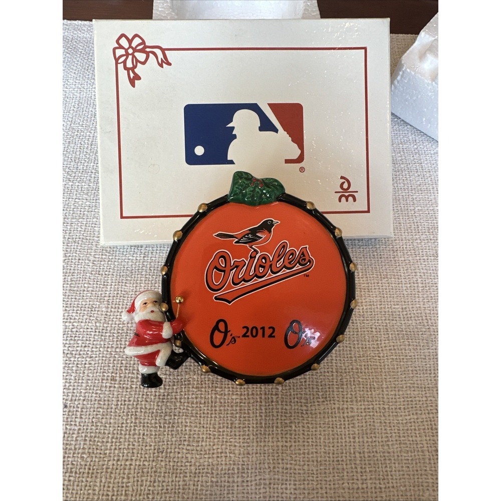 Baltimore Orioles 2012 Christmas Drum Ornament MLB Santa Ceramic Collectible